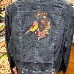 Covington Blue Jean Jacket with Bird and Floral Embroidery